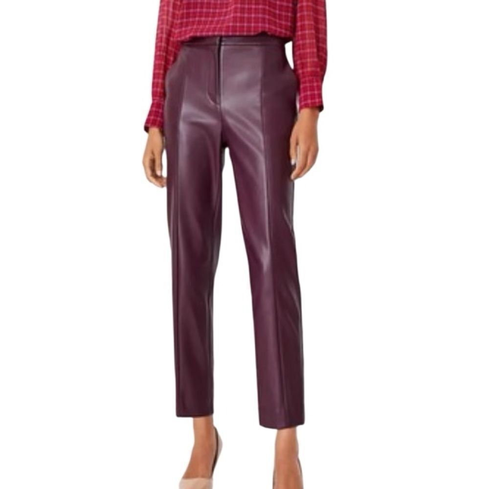 NWT Ann Taylor Burgundy Faux Leather Straight Ankle pants size 6T